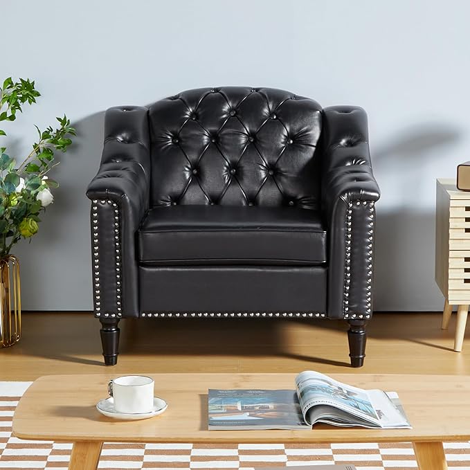 LEVNARY Chesterfield Chair Leather, Upholstered Sofa Chair