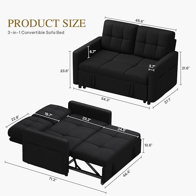 DWVO 55" Convertible Sofa Bed, 3-in-1 Sleeper Sofa