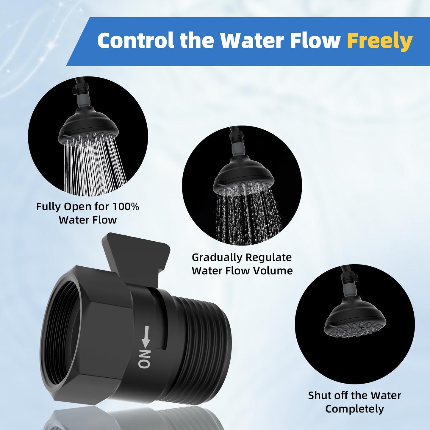 Hibbent All Metal 1 Pack Shower Head Flow Control Valve, G1/2 Brass Shut-off Valve with Metal Handle Lever, Shut OFF Water Flow Control Regulator for Handheld Shower, or Bidet Sprayer, Matte Black