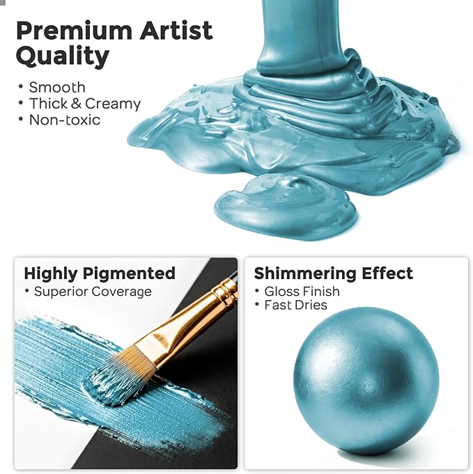 Nicpro Metallic Ice Blue Acrylic Paint, 8.45oz/250ml Large Pearlescent Acrylic