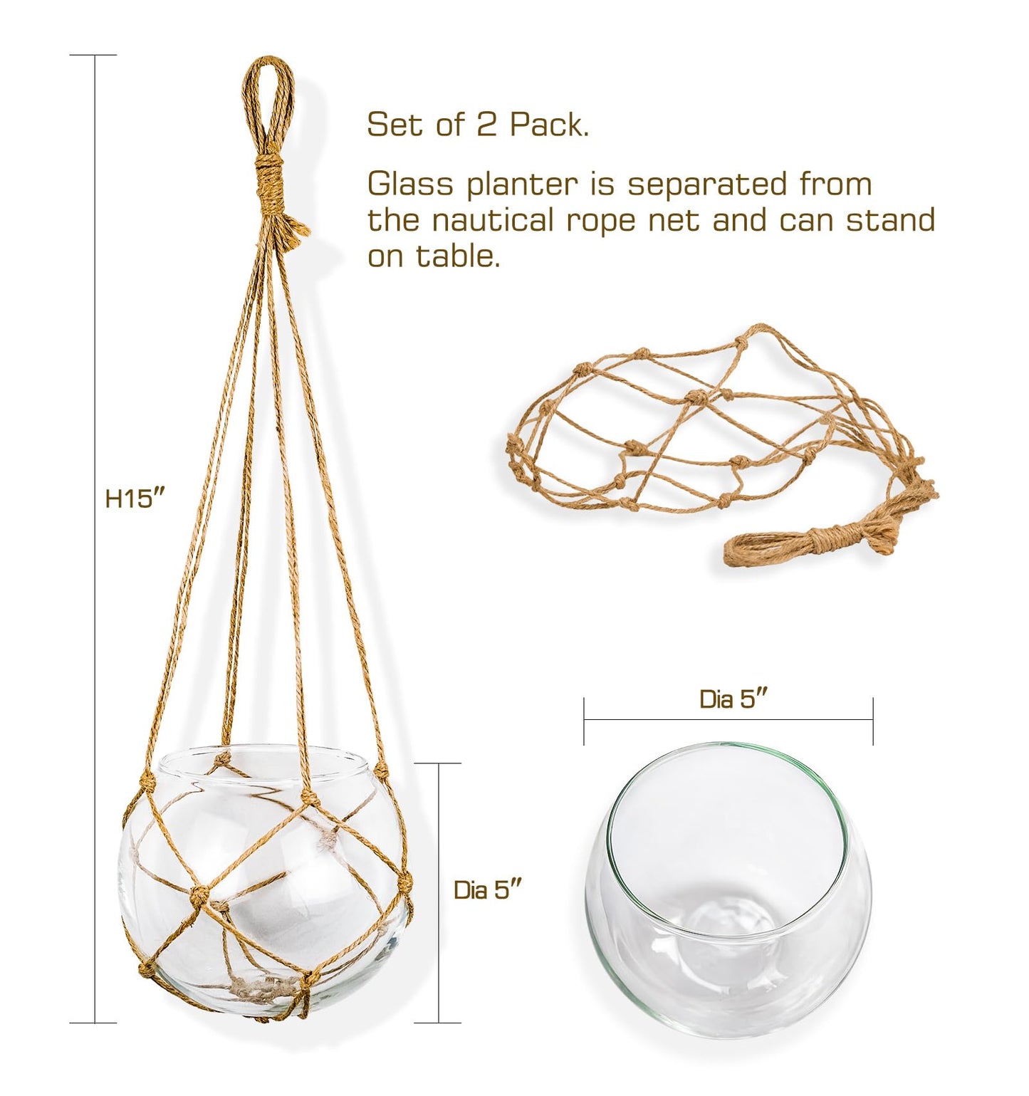 SAILINGSTORY Hanging Glass Plant Terrarium 5" Glass Planter Propagation Stations Flower Vase Clear Set of 2 Pack