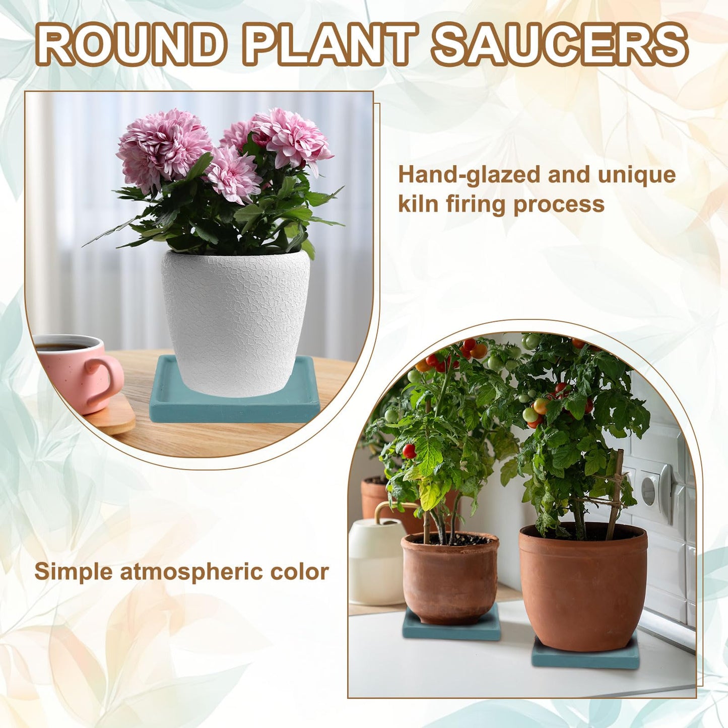 uxcell 2 Pcs Square Plant Saucers, 4.7 Inch Ceramics Plant Drip Trays for Pots, Heavy Duty Flower Pot Saucers for Indoors and Outdoors, Brown
