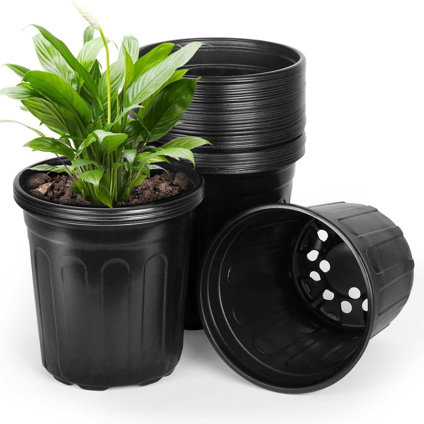 OUPSAUI 2/3/5 Gallon Pots for Plants,Flexible Gallon Plastic Nursery Pots with Drainage Holes, Plastic Pots for Outdoor Plants (2Gal-36pcs)