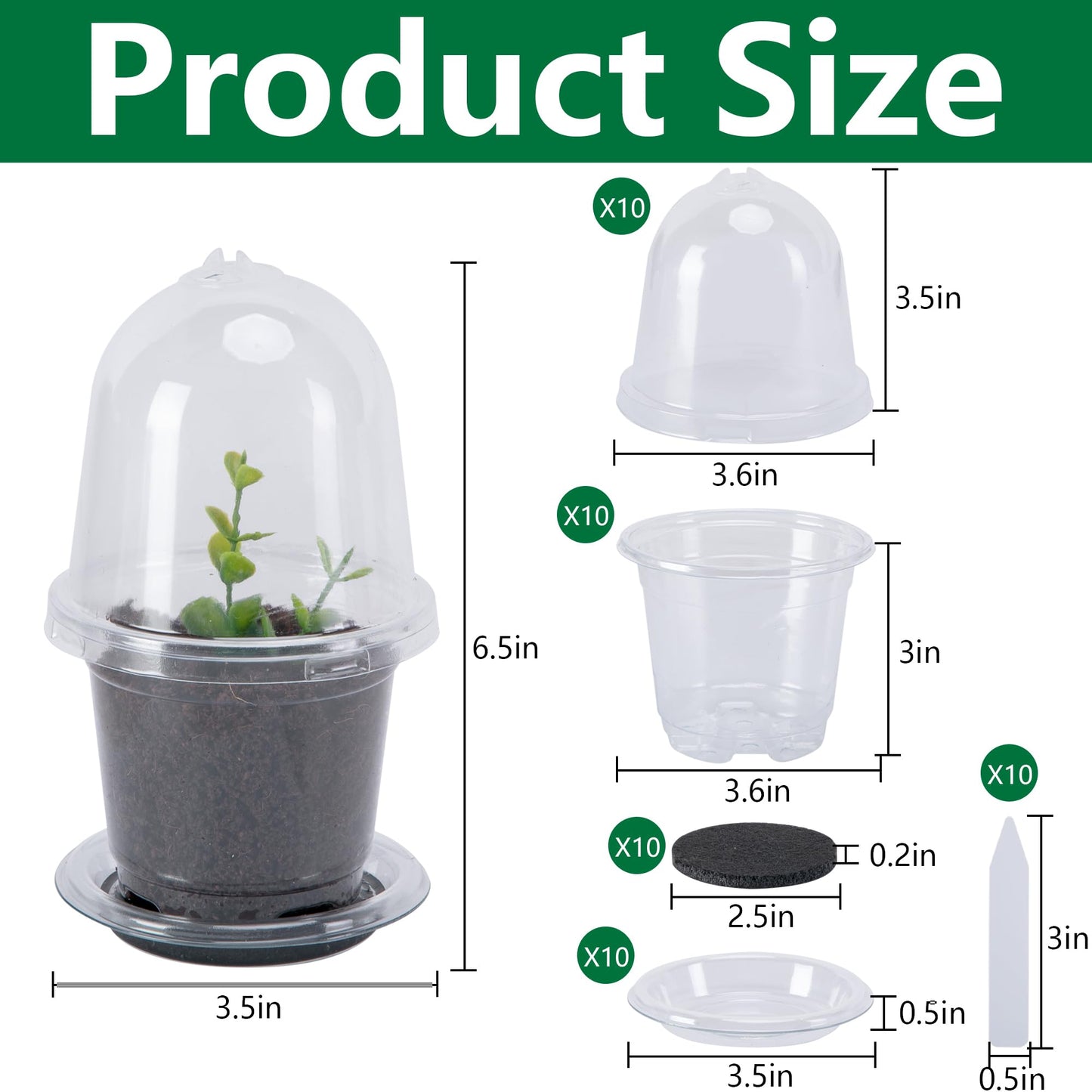EBaokuup 10 Pack Self Watering Seed Starter Pot, 6.5 x 3.5 Inch Automatic Watering Plant Nursery Pots with Humidity Dome, Self Watering Nursery Pots for Potted Plants Seed Germination