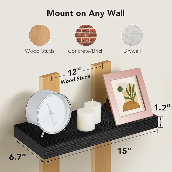 AMADA HOMEFURNISHING Floating Shelves Wall Mounted, 15 x 7 Inch Wall Shelves