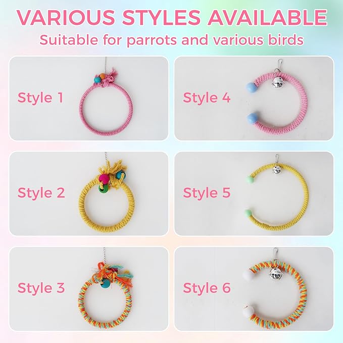 Colorful Circular Bird Swing,Bird Rope Chewing Toys Parrot Cage Bite Toys (Large Round Patterned)