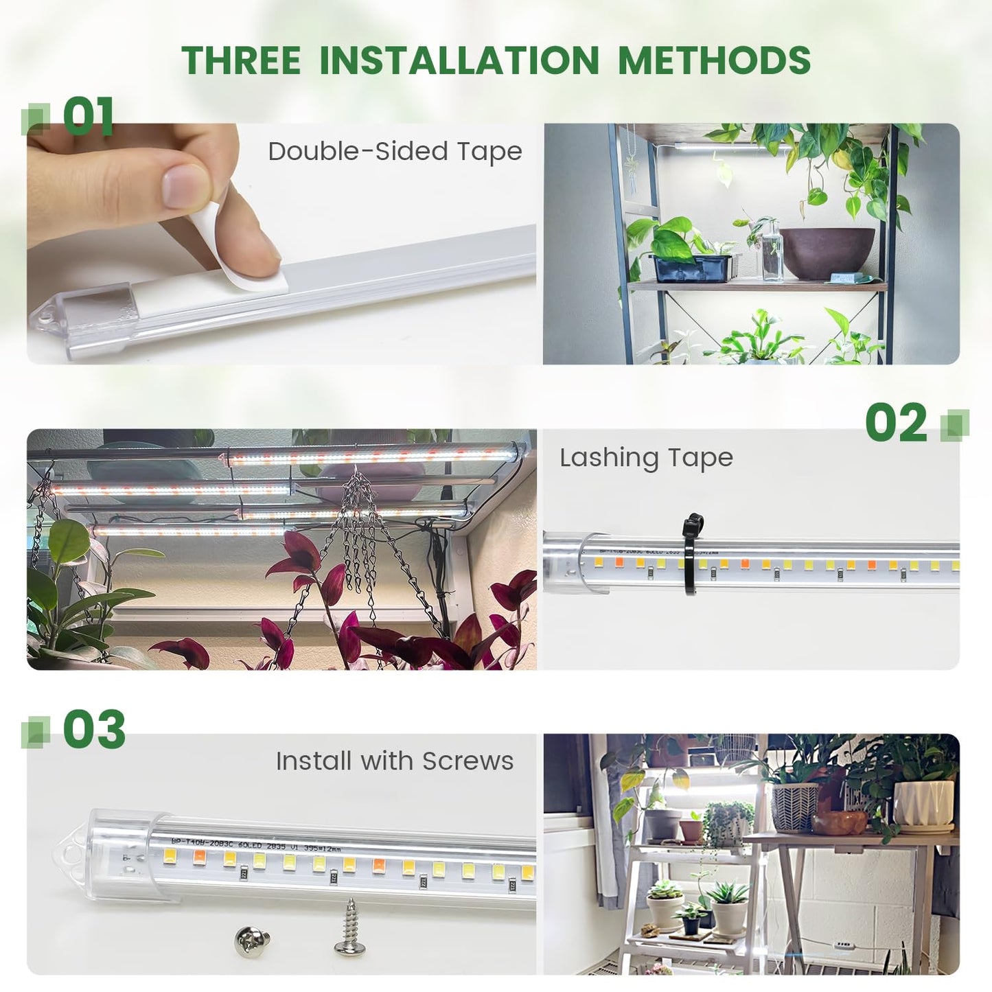 Kullsinss Grow Lights for Indoor Plants Full Spectrum, LED Grow Light Strips with 6/12/16H Timer, 3 Spectrum Modes, 5 Brightness Levels, 180 LEDs Sunlike Plant Lights for Indoor Growing (2 Pack)