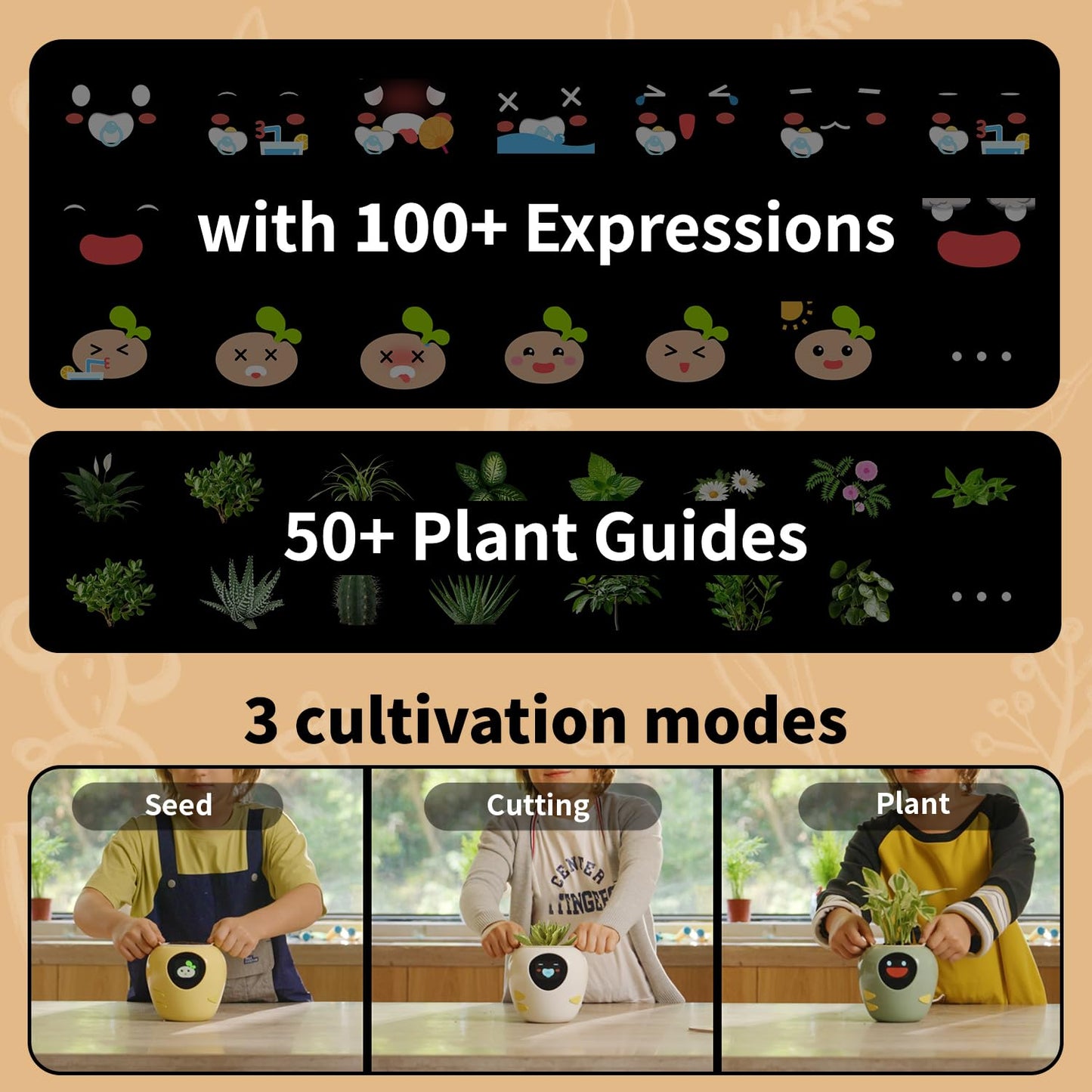 Plantbot Upgraded Large Smart Flower Pot Pet Planter Robot with Artificial Intelligence, Time Temperature Display, and Numerous Expressive Animations Based, for Indoor Decoration, Gifts (Green)