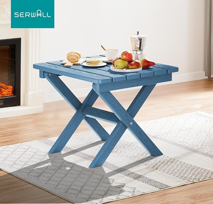 SERWALL Folding Adirondack Side Table, Portable Small Outdoor Table, Weather