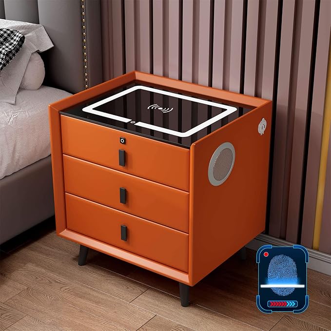 Smart Bedroom Nightstand with Fingerprint Lock and Adjustable LED Lights