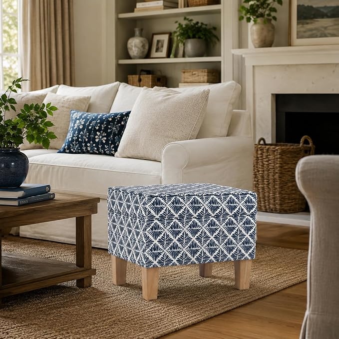 HomePop Home Decor |Upholstered Modern Rectangular Storage Ottoman | Hinged Lid