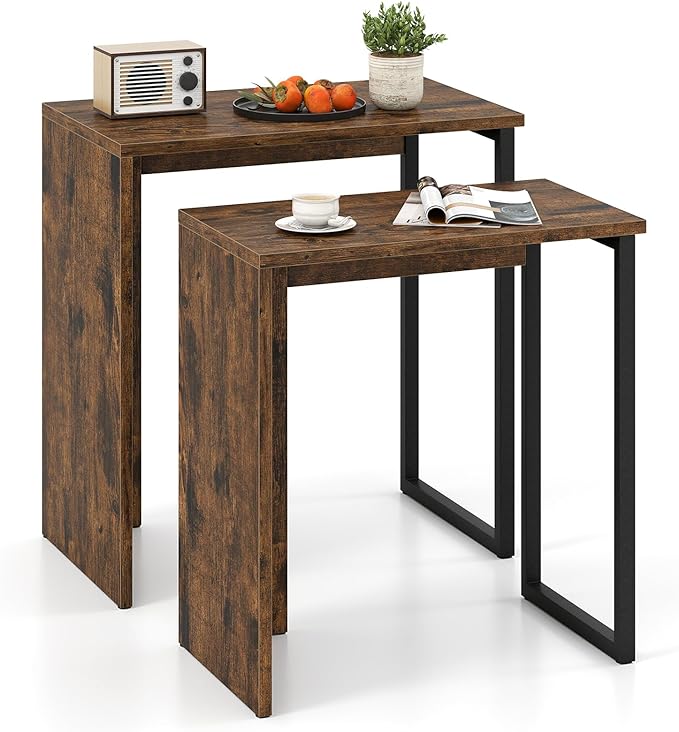 Giantex Nesting Coffee Table Set of 2, Rectangular Stackable Side Tables
