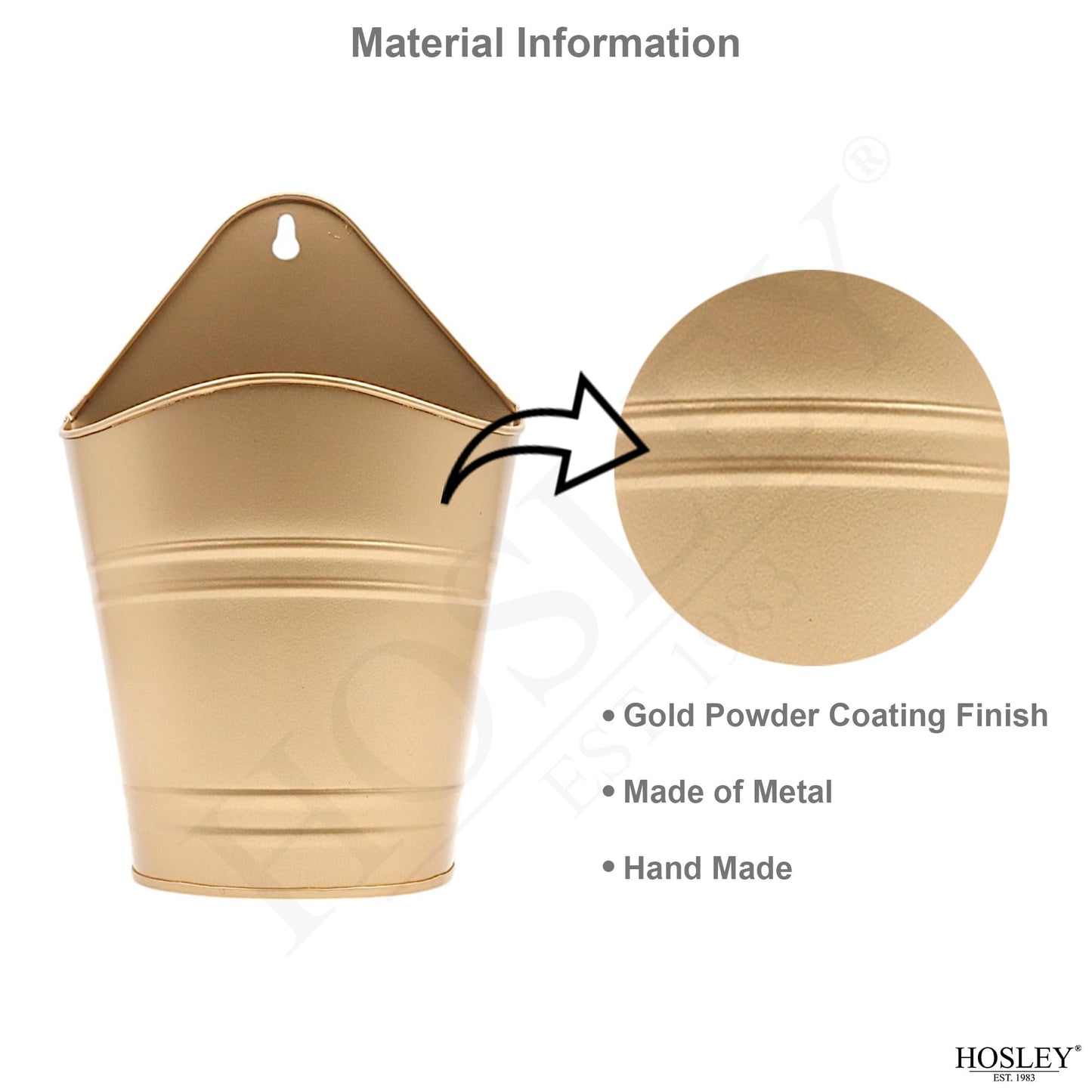 Hosley Set of 2 Gold Wall Planter with PVC Linner 6.25" L x 4" W x 10" H, Ideal Gift for Floral Arrangements Wedding Home Office Party DIY Indoor Outdoor Garden Patio