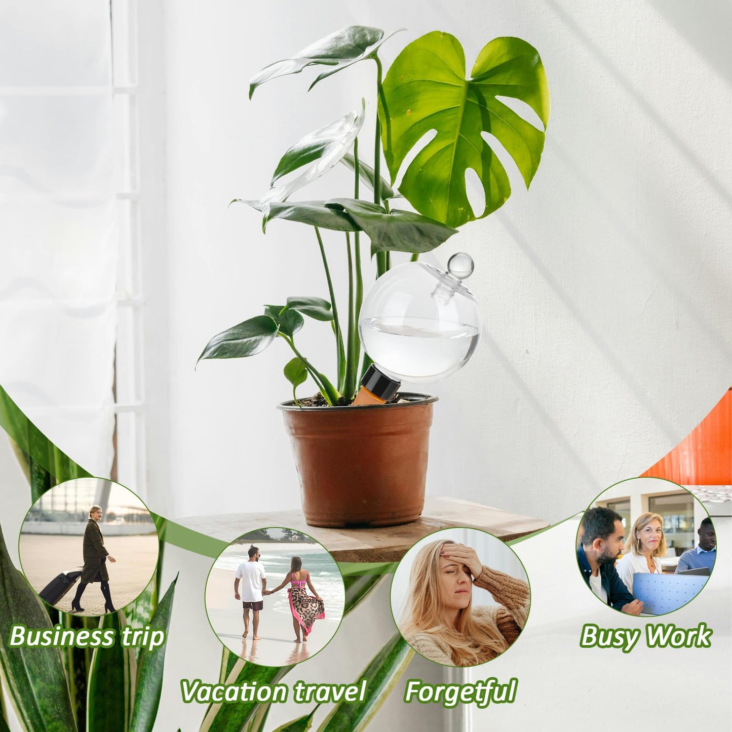 4 Pack 17.5 oz Plant Watering Globes with Covers Self Watering Planter Insert Top Fill Plastic Water Bulbs for Indoor and Outdoor Plants Watering Devices