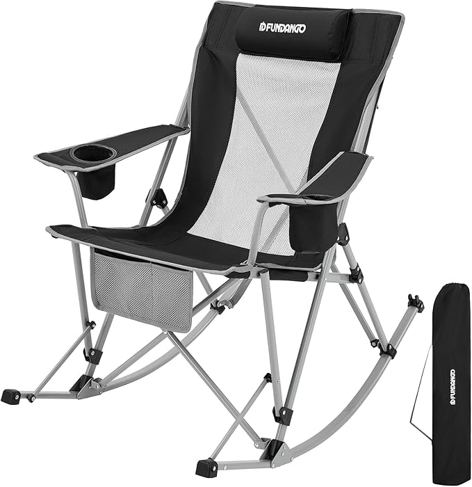FUNDANGO Rocking Camping Chair, High Mesh Back Portable Folding Camp Chairs