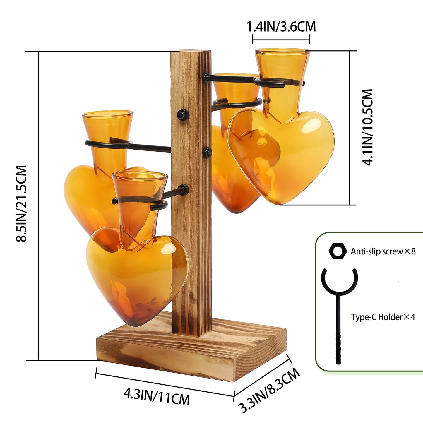 CYZglass Plant Terrarium Propagation Stations with Wooden Stand, Glass Vase for Indoor Hydroponics Home Garden Office Decoration Gift for Women - 4 Love Bulb Vase
