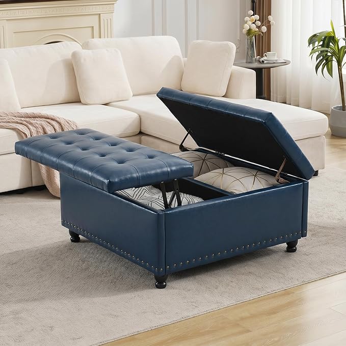 Tbfit Large Square Storage Ottoman Bench, Tufted Upholstered Coffee Table