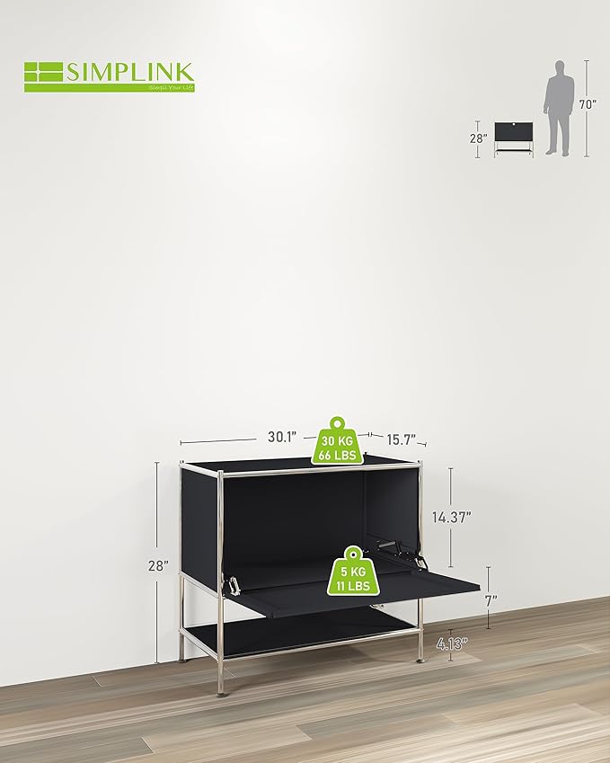 Metal Sidetable with Flap Door, 27.5" Height