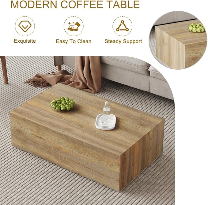 Coffee Table Set for 3, Living Room Table Set, Wood Coffee Table and Side Table