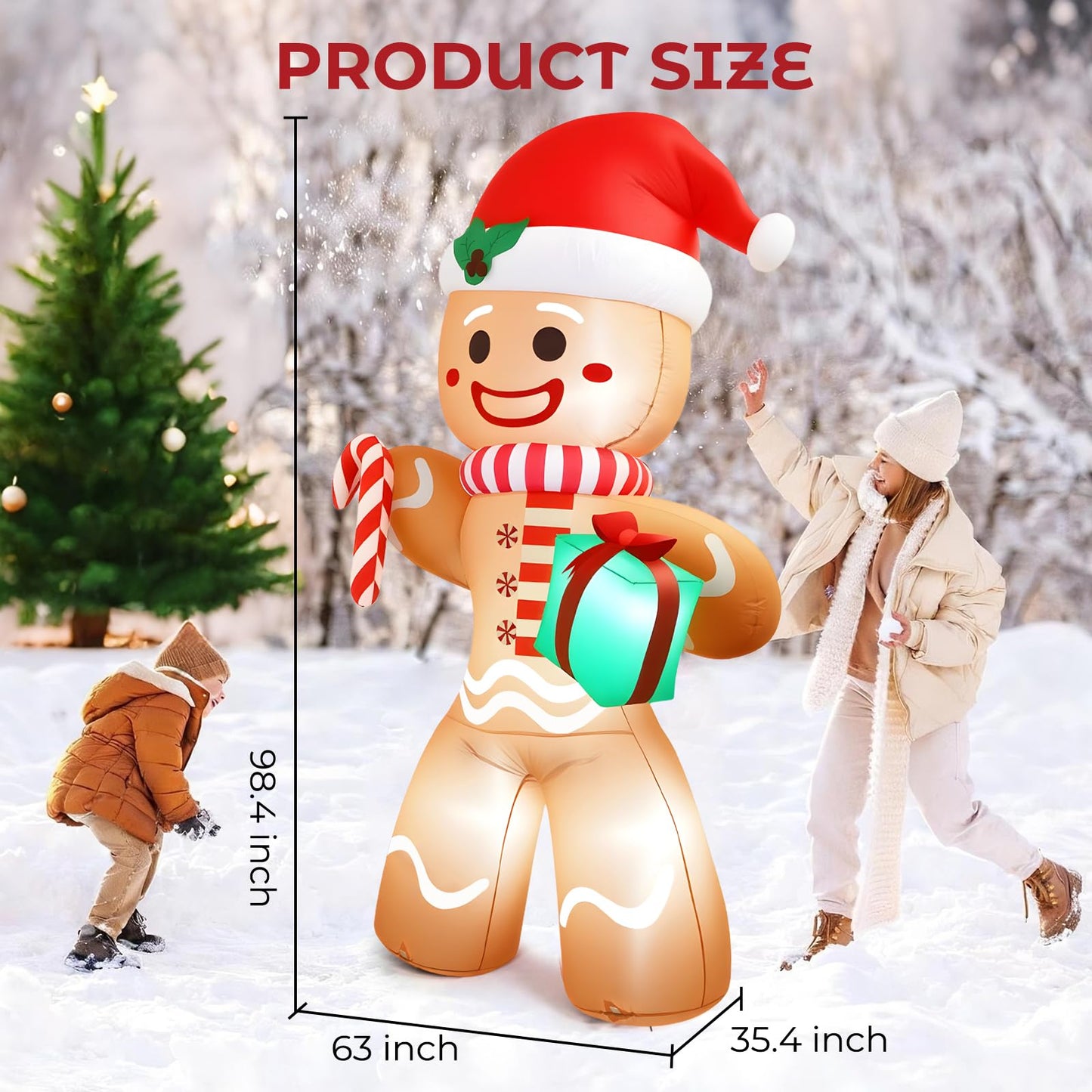 Partyotu Christmas Inflatable Gingerbread Man, Blow Up Holiday Party Decor with Build-in LED Lights, Waterproof Inflatable Christmas Decorations for Outdoor Roof Yard Lawn Garden Indoor (Brown, 8FT)