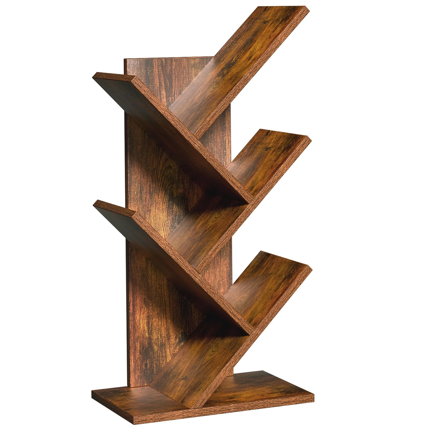 SHEEPAM 5 Tier Tree Book Shelf, Small Desktop Bookshelf with Storage Organizer, Wood Bookcase, Desk Display Bookshelves, Floor Standing Organizer Bookcases for Living Room,Bedroom,Office-Brown
