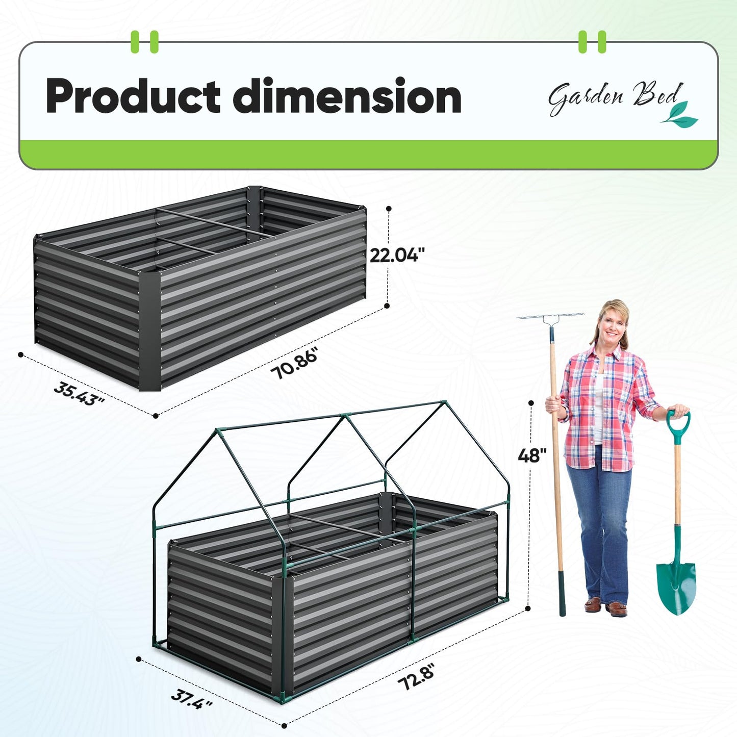 Quictent Raised Garden Bed Galvanized Raised Beds for Gardening Vegetables with Cover 6x3x2 ft Tall Metal Planter Box Outdoor Use (Green)