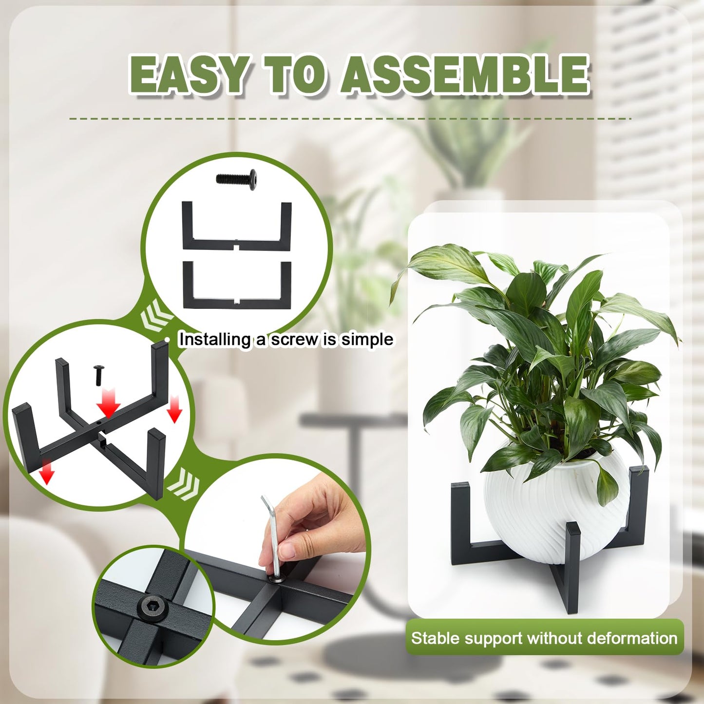 Phikrou Metal Plant Stands Indoor Outdoor, Heavy-Duty Short Black Plant Holder for 5-12 Inch Flower Pots - 1/2/3 Pack Low Stand for Balcony, Corner, Desk, Table Top (Plant Not Included)(3Pcs)