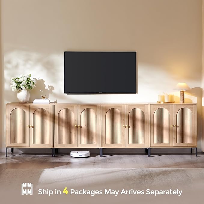 IFBUY Modern Sideboard Buffet Cabinet, 123.5" W Fluted Arched Buffet Cabinet