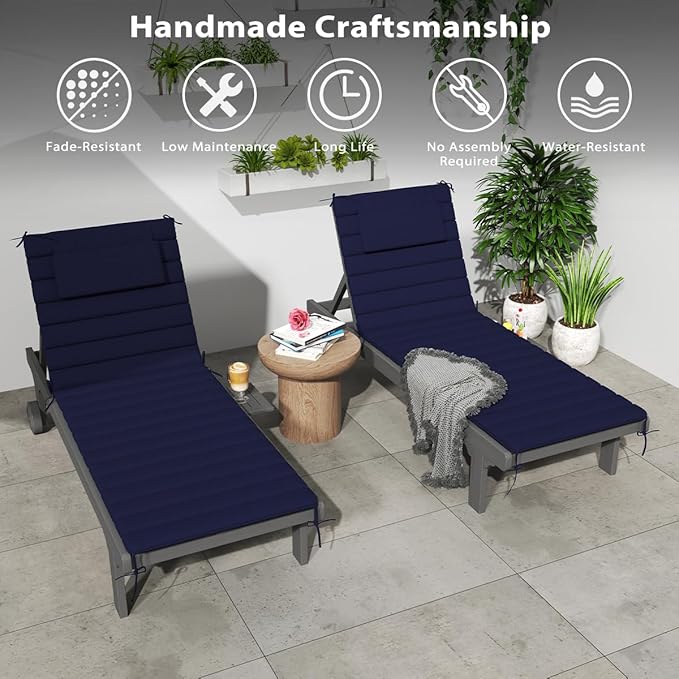 Sundale Outdoor Olefin Quilted Lounge Cushion Set of 2, Patio Foldable Chaise
