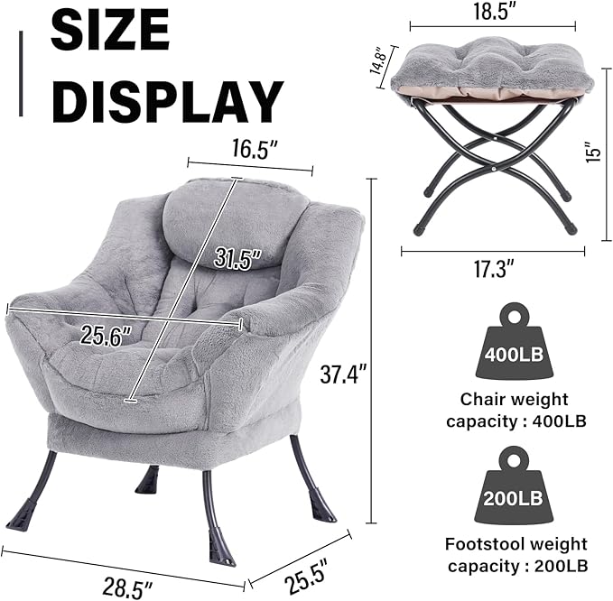 Lazy Chair with Ottoman, Modern Accent Lounge Leisure Sofa with Armrests