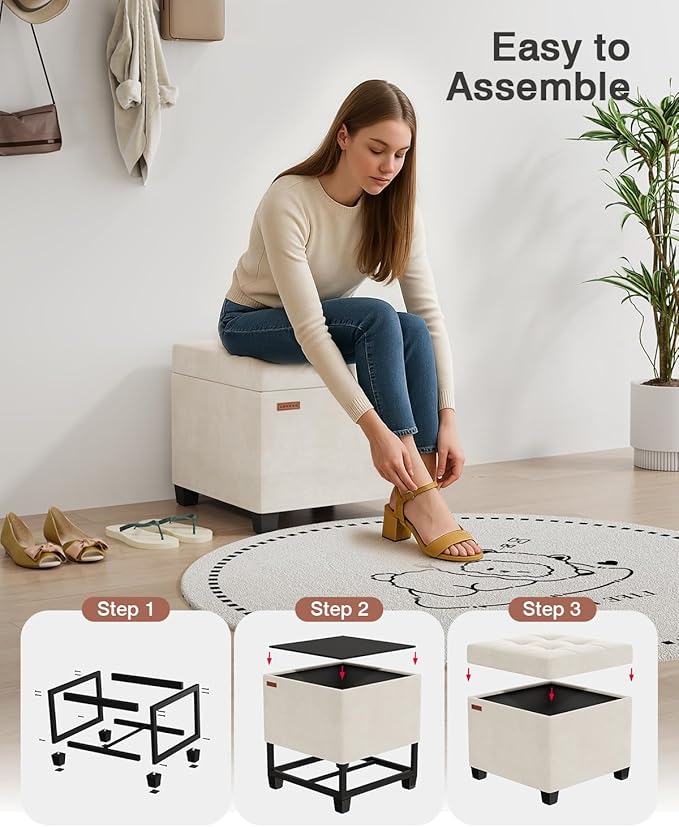 ABHENG Velvet Cover Steel Frame Ottoman