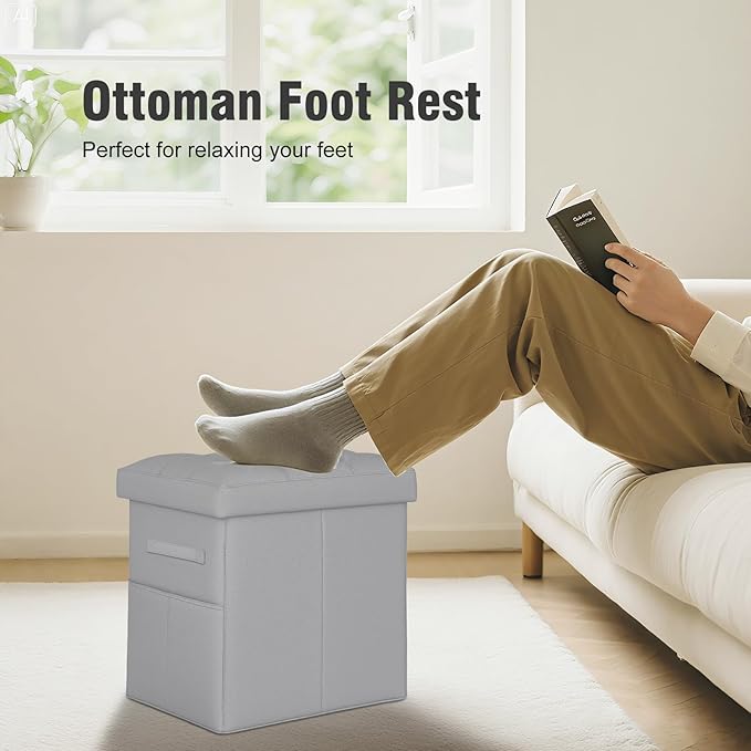 Ottoman with Storage, Ottoman Foot Rest Stool with Handles & Side Pocket.