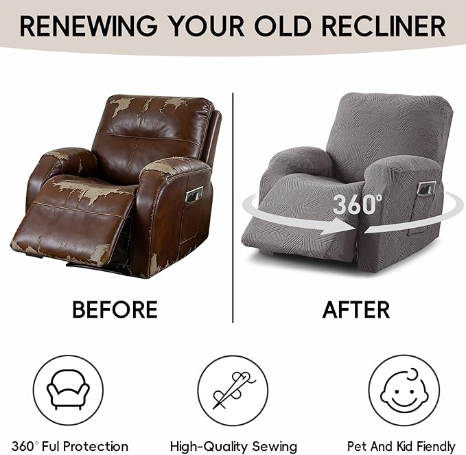 Recliner Chair Covers, 4-Piece Stretch Geometric Strokes Jacquard Reclining
