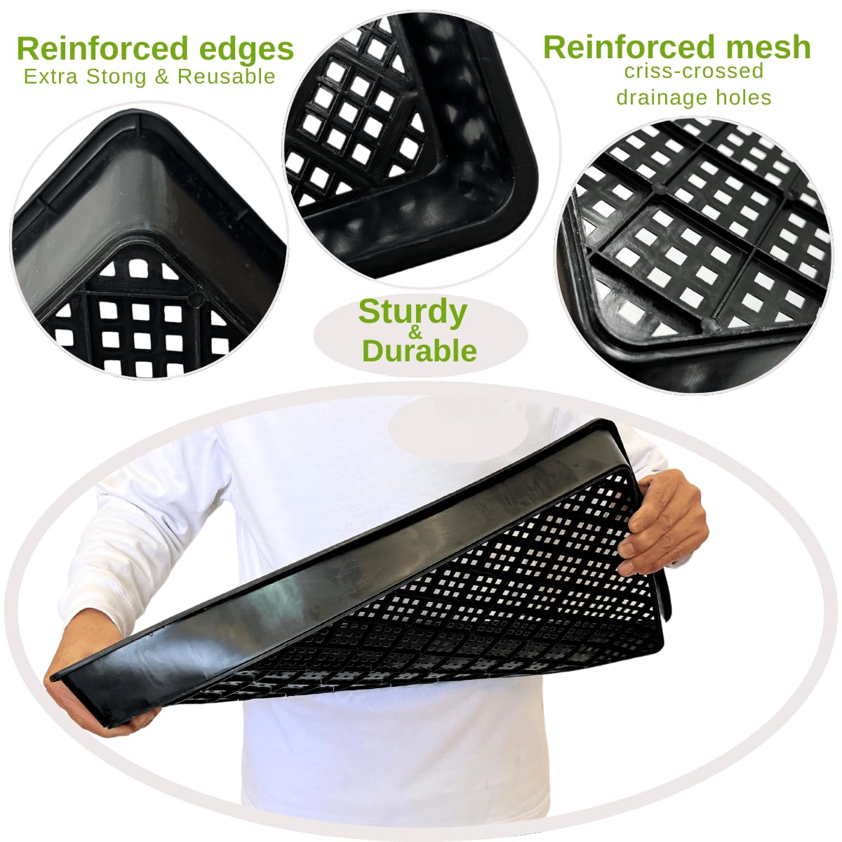 ILITING 1020 Mesh Tray Soil Blocking Tray 1020 Trays Seedling Starter Trays 10 Pack Black 10x21 Inches for Microgreens Hydroponic