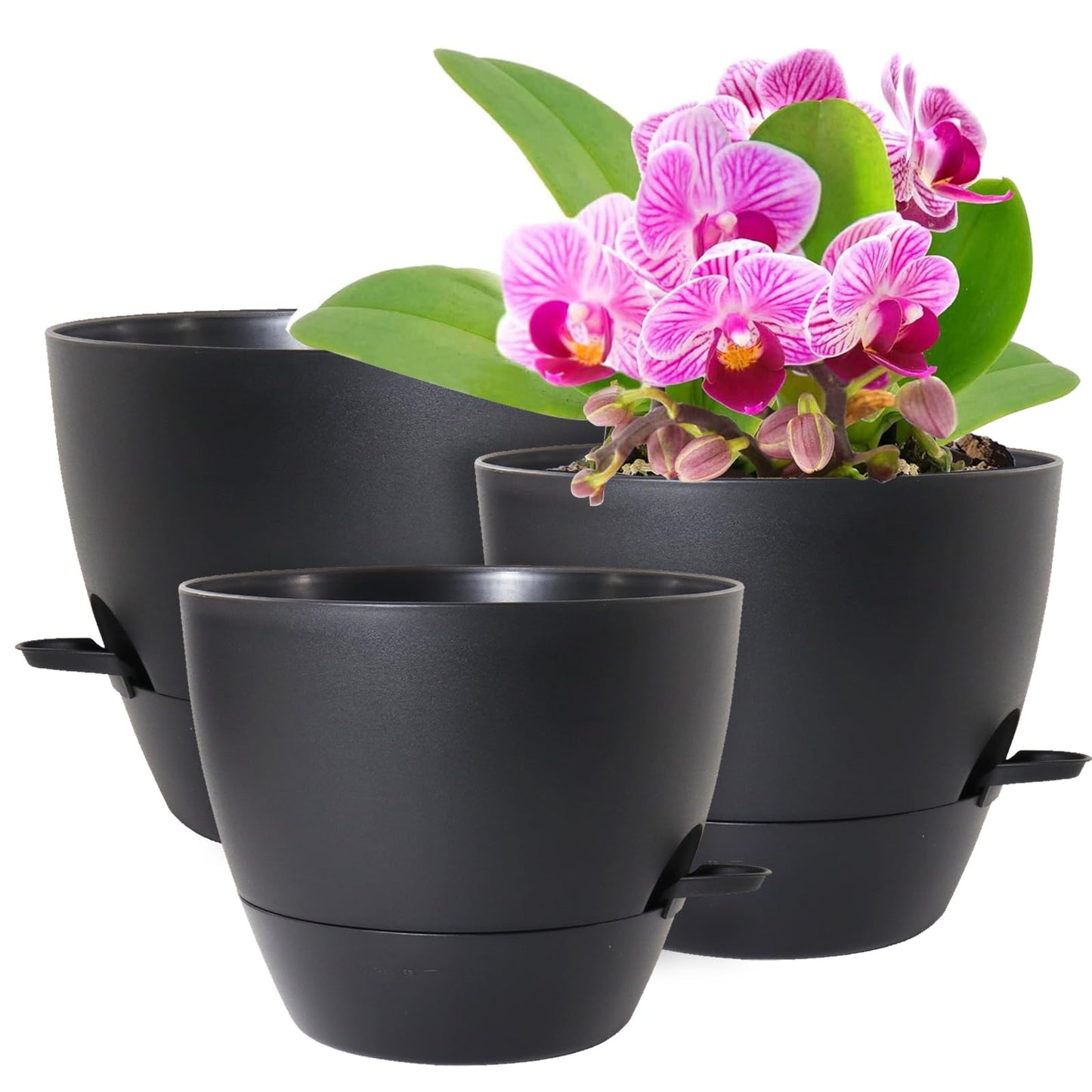 WSMKSZ 12/10/9 inch Large Self Watering Pots, Planter, Plant Pots with Mesh Drainage Holes for Indoor Outdoor Garden Plants, Plastic Flower Pots with Removable Deep Reservoir, Black