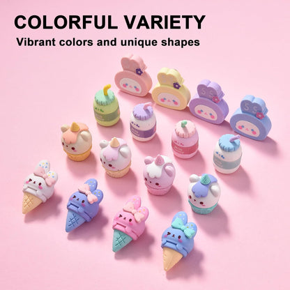 16Pcs Cute Ice Cream Shaped Erasers for Kids, Fun Food Eraser for School Classroom Rewards Party Favors