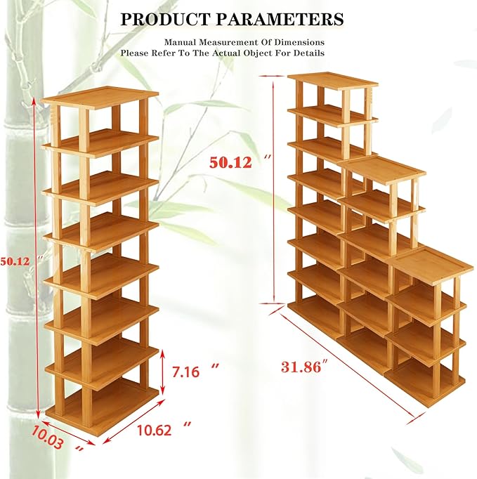 SAN HE Bamboo Shoe Rack 17 Tier- Vertical Shoe Rack