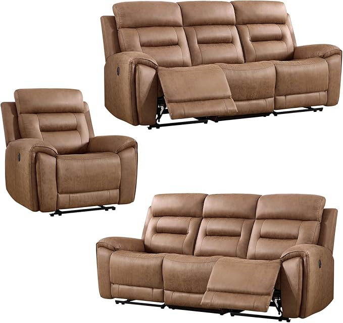 ANJ 3-Piece Faux Leather Power Recliner Sofa Set