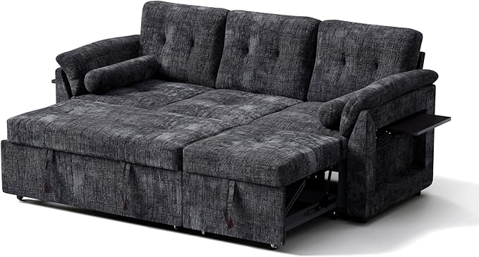 Convertible Sleeper Sofa Bed, 63 Inch Chenille Pull Out Couch
