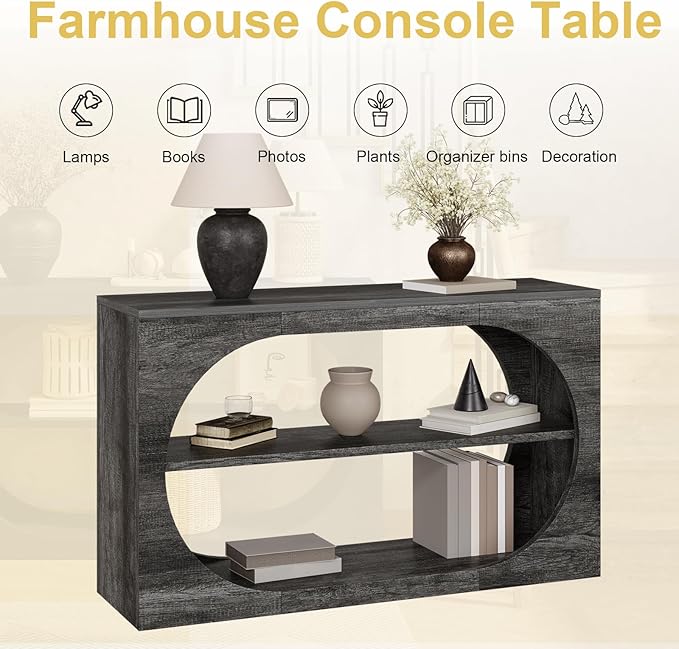 Console Table, 55-Inch Entryway Tables 3-Tier Wood Narrow Sofa Tables