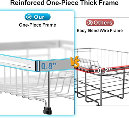 GSlife Over Sink Dish Drying Rack - Large Expandable Stainless Steel in Sink Dish Drainer with Square Corners, Rust Resistant with Lock Knob, Heavy Duty Fit for Modern Single & Double Sinks, Silver