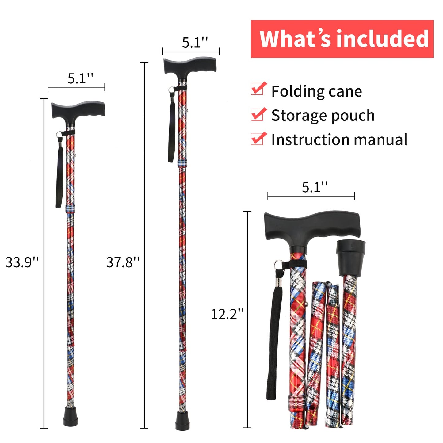 Walking Cane LIXIANG Cane for Woman | Mobility & Daily Living Aids | 5-Level Height Adjustable Walking Stick | Comfortable Plastic T-Handle Portable Walking Stick Folding Cane with Replace Tip
