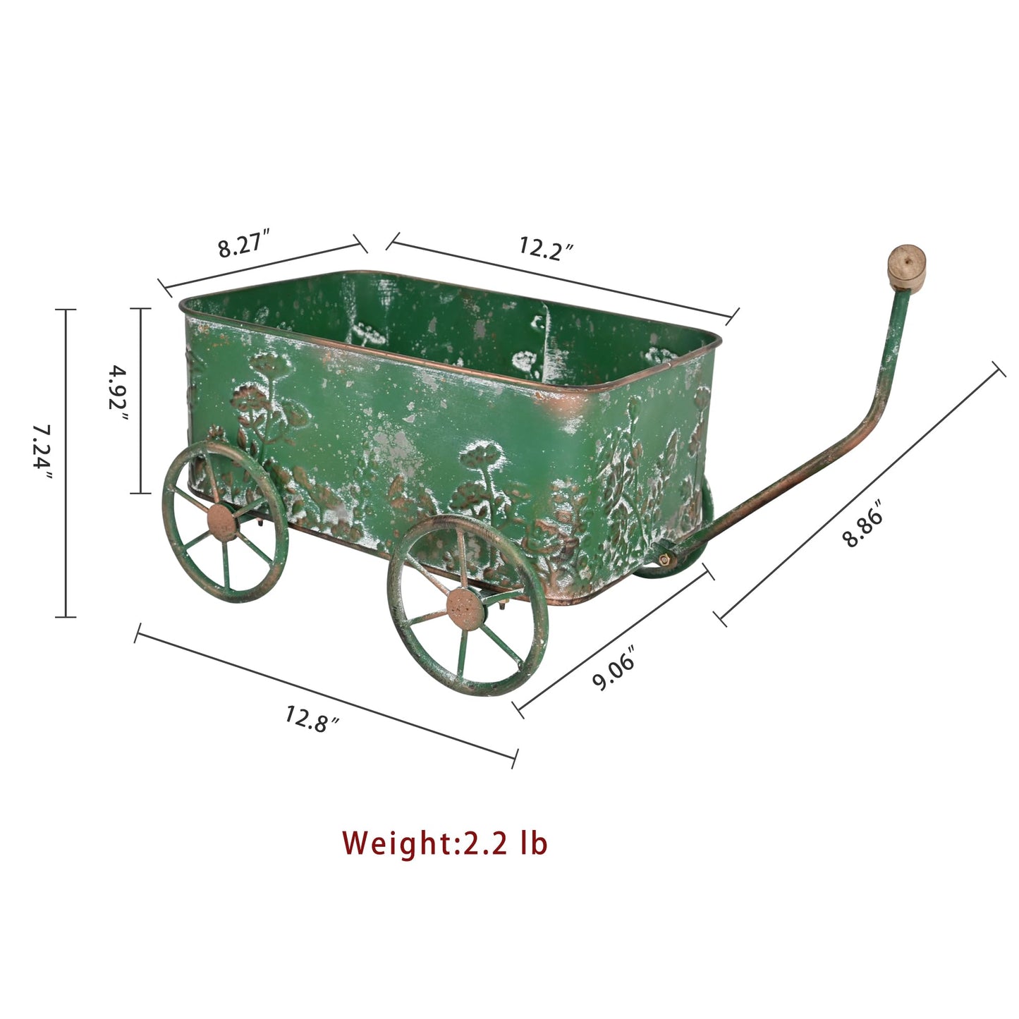 Zokyntrix Flower Cart with Wooden Handles, Metal Wagon Planters for Outdoor Plants, Garden Planter with Wagon Wheels, Decorative Wheelbarrow, Plant Cart for Patio Garden Balcony (Green)