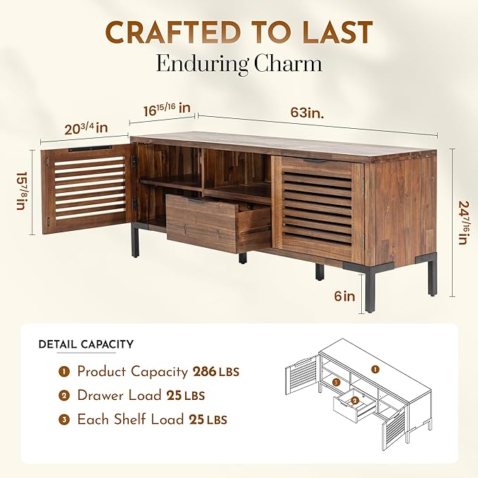 Bme Millie Solid Wood TV Stand for TVs up to 65 Inches, Modern Farmhouse TV