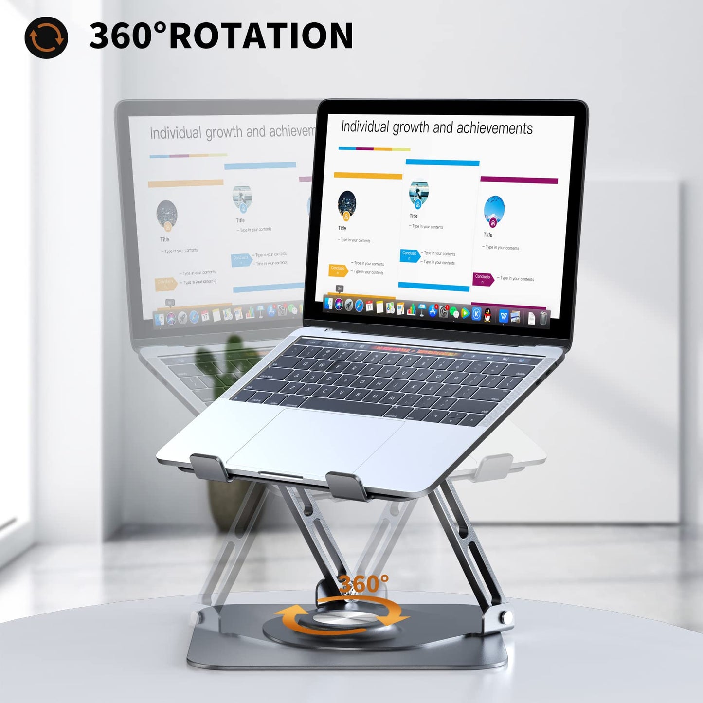 JOYEKY Laptop Stand for Desk, Adjustable Computer Stand with 360° Rotating Base, Ergonomic Laptop Riser for Collaborative Work, Foldable & Portable Laptop Stand, fits for All 10-16" Laptops (Grey)