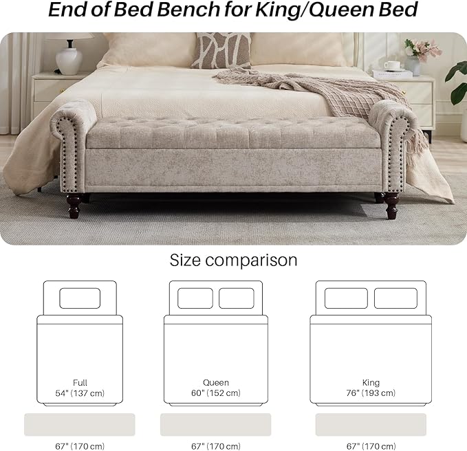 SOFTHION Storage Bench for Bedroom, Upholstered Chenille Storage Ottoman
