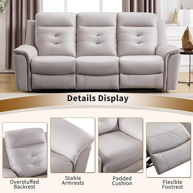 ANJ Power Oversized Reclining Sofa Couch, Breathable Faux Leather 3-Seater