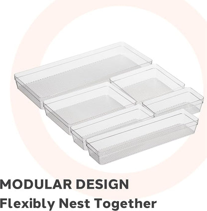 Oggi Clear Drawer Organizer - 6.25" X 15.75" - Ideal for Organizing Kitchen Drawers, Office, Desk, Silverware, Kitchen Utensils, Cosmetics and Bathrooms