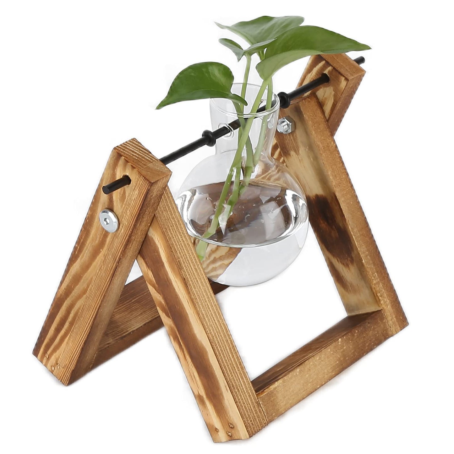 Fydun Plant Terrarium with Wooden Stand, Stand,Desktop Air Planter Glass Vase Desktop Terrariums Bulb for Indoor Hydroponics Water Plants Home Garden Office Decoration Accessories2