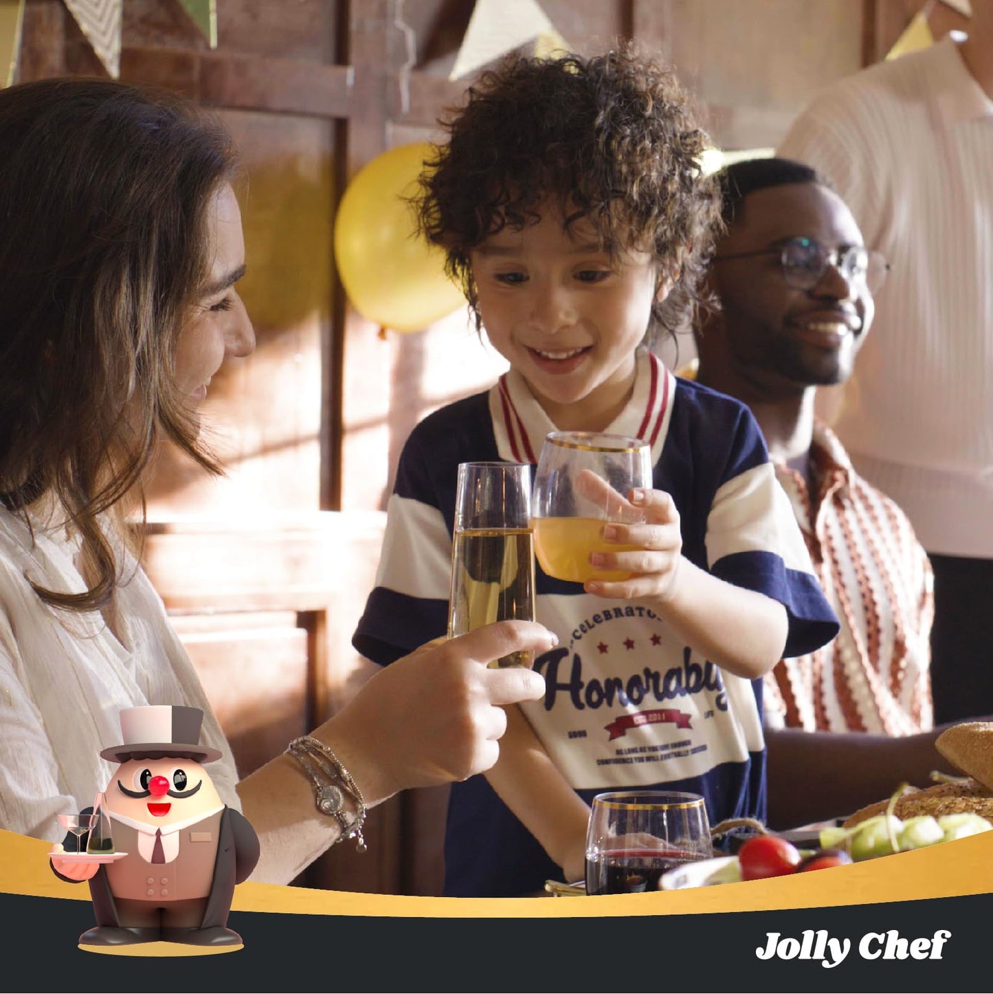 JOLLY CHEF 48 Pack Plastic Champagne Flutes, 9 oz Clear Stemless Champagne Flutes, Plastic Champagne Glasses with Golden Rim, Shatterproof Recyclable Mimosa Glasses for Party Wedding Birthday